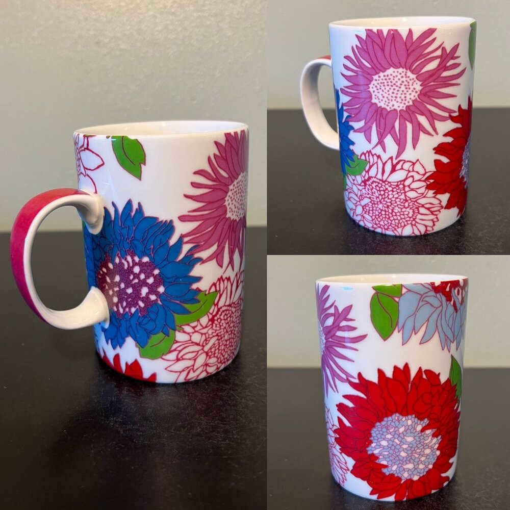 COST PLUS WORLD MARKET Floral Ceramic Coffee Mug Tes Cup 13oz Red Purple Blue